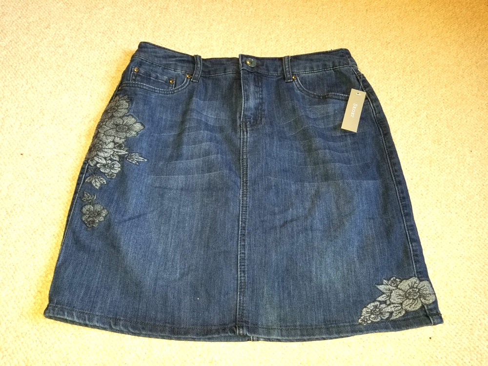 NWT Womens Jean Skort-CHRISTOPHER & BANKS-blue strtch denim embroidered preppy-6
